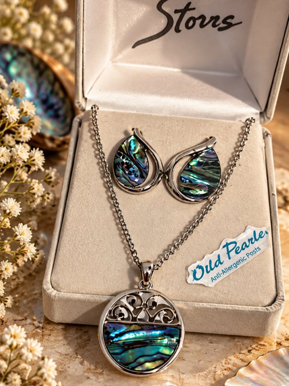 Storrs Abalone Paua Shell Jewelry Set – Necklace & Earrings